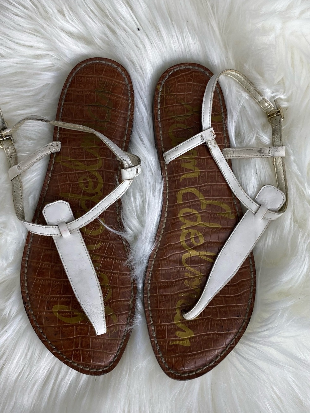 Sam Edelman White Leather T-Strap Sandals